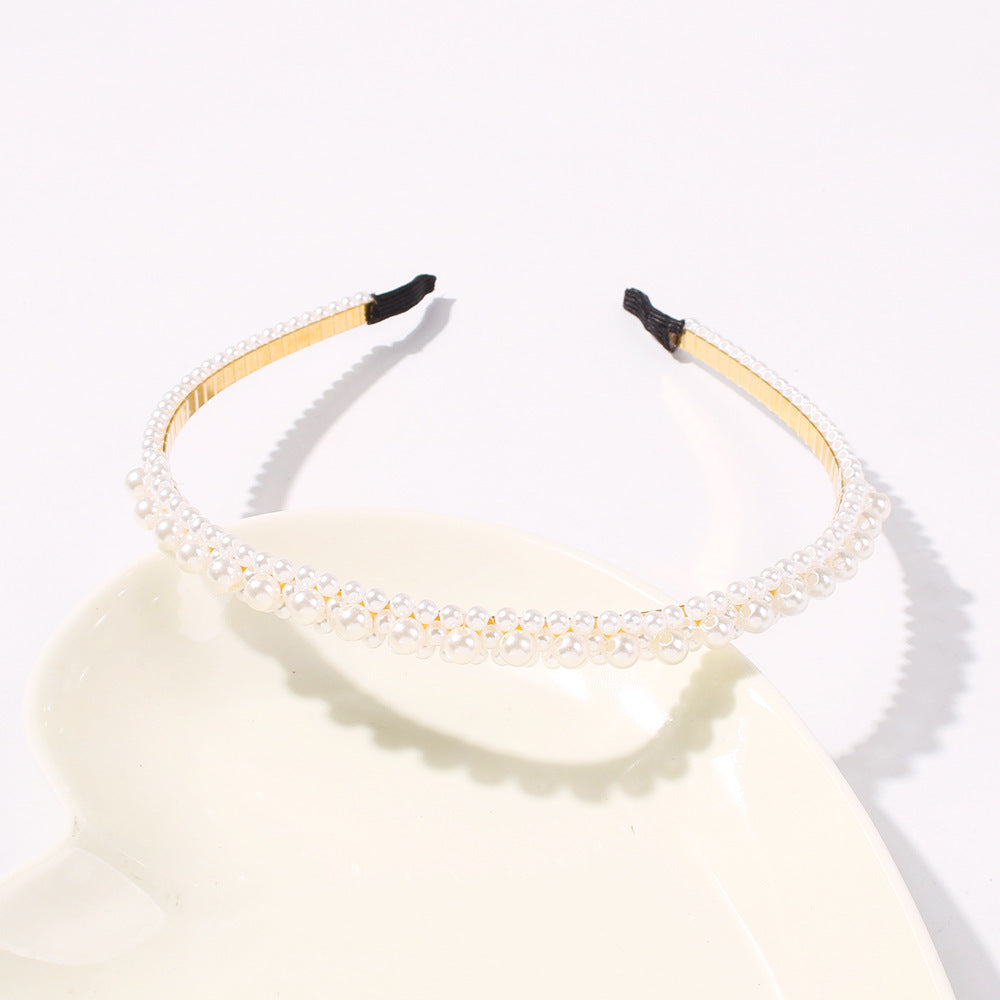 HKM-765395 Pearl U-Shape Checkerboard Headband for Elegant Hair Styling