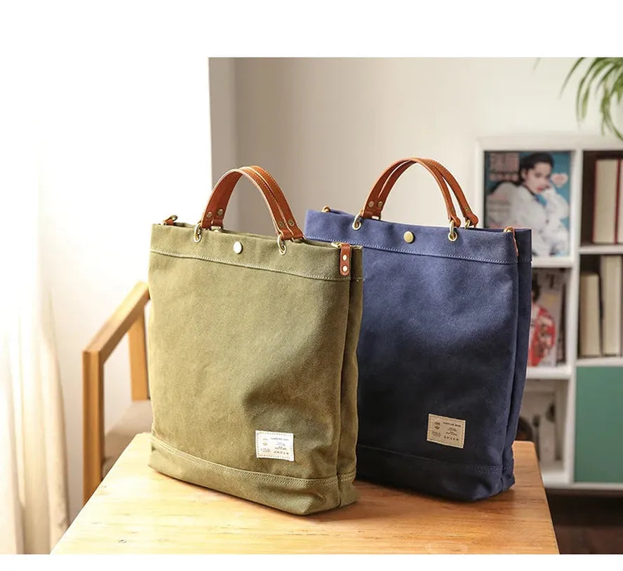 KTX-185107 Versatile Large Capacity Canvas Tote Bag in Olive Green and Royal Blue