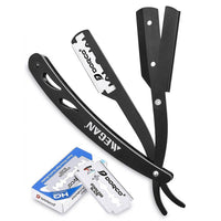 HKM-178771 Black Stainless Steel Shaving Set with Modeling Comb, Razor, Scissors, and Blades in Envelope Box