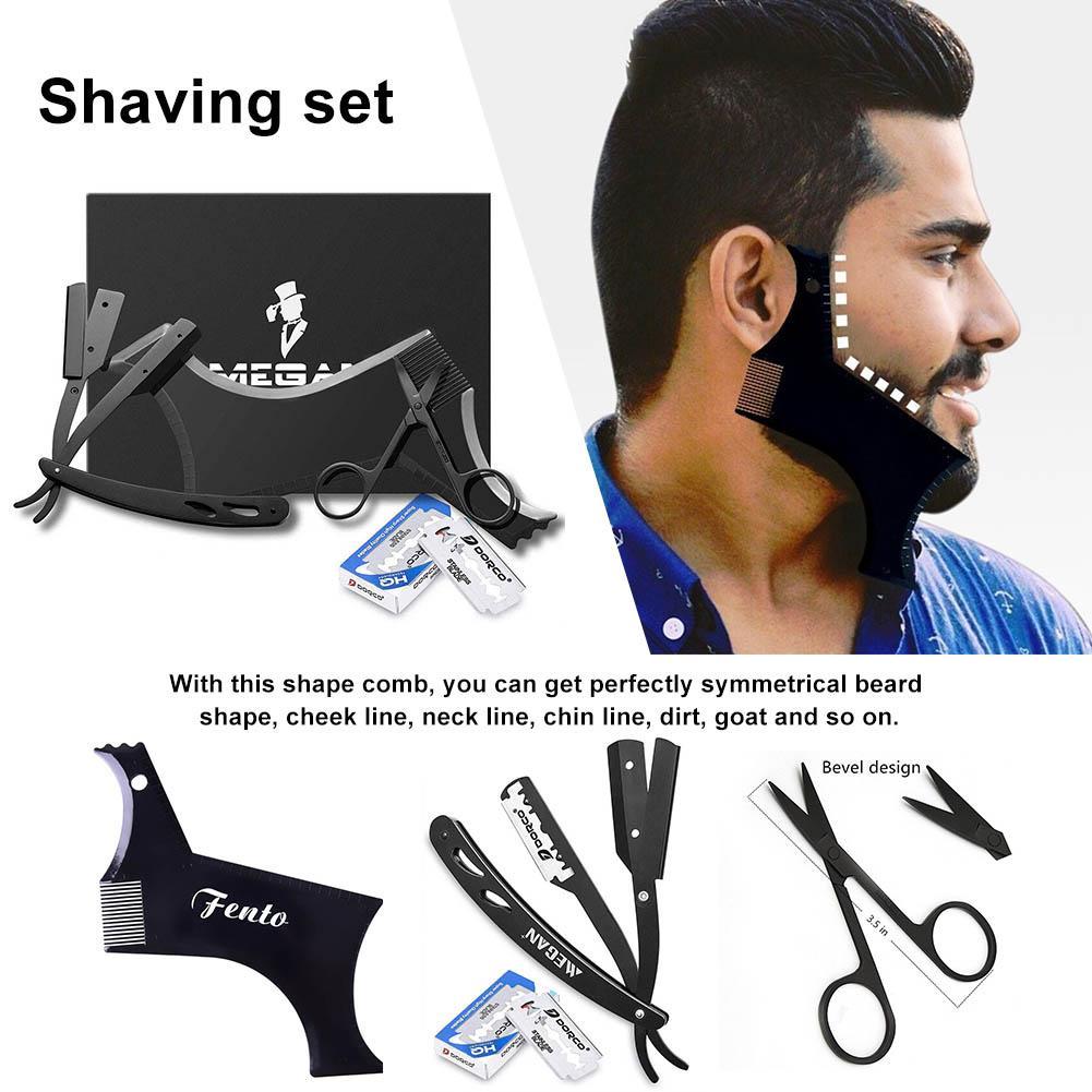 HKM-178771 Black Stainless Steel Shaving Set with Modeling Comb, Razor, Scissors, and Blades in Envelope Box