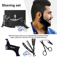 HKM-178771 Black Stainless Steel Shaving Set with Modeling Comb, Razor, Scissors, and Blades in Envelope Box