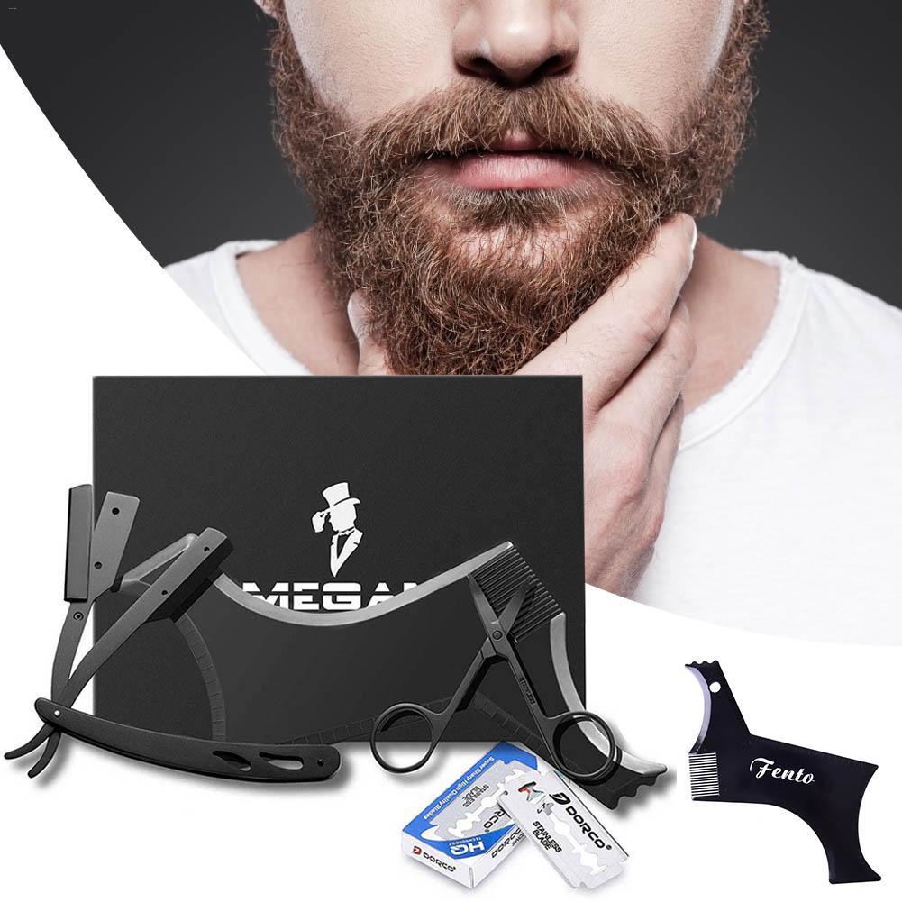 HKM-178771 Black Stainless Steel Shaving Set with Modeling Comb, Razor, Scissors, and Blades in Envelope Box