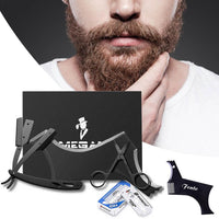 HKM-178771 Black Stainless Steel Shaving Set with Modeling Comb, Razor, Scissors, and Blades in Envelope Box