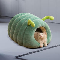 HKM-841555 Animal Shape Cave Bed for Cats and Small Dogs - Plush Semi-Enclosed Sleeping Nest with Non-Slip Bottom
