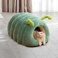 HKM-841555 Animal Shape Cave Bed for Cats and Small Dogs - Plush Semi-Enclosed Sleeping Nest with Non-Slip Bottom