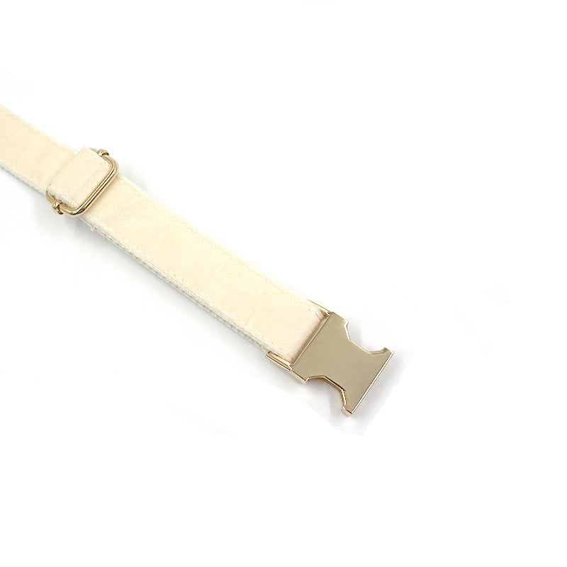 HKM-179475 Cream Velvet Dog Collar with Gold Buckle and Bow Tie Accessory