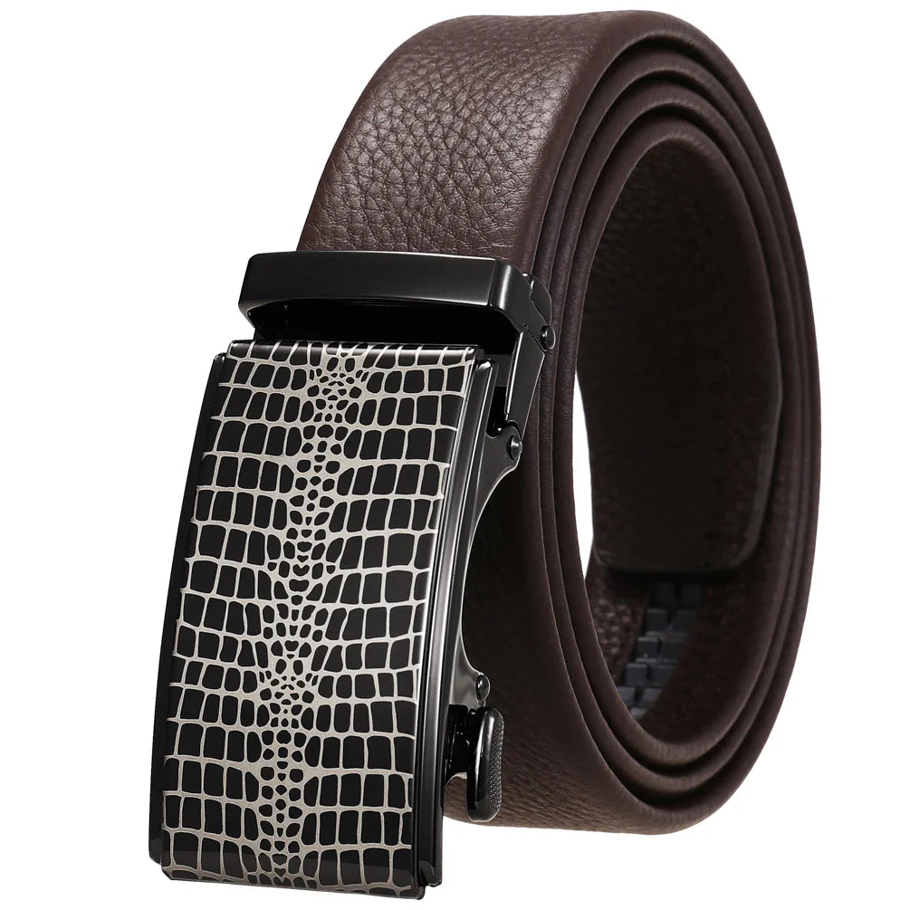 HKM-950931 Automatic Buckle Cowhide Belt for Men - First Layer Leather, Stylish Business Accessory