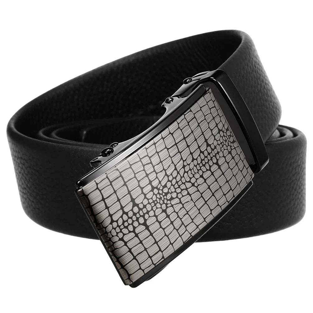 HKM-950931 Automatic Buckle Cowhide Belt for Men - First Layer Leather, Stylish Business Accessory