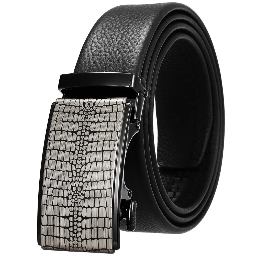 HKM-950931 Automatic Buckle Cowhide Belt for Men - First Layer Leather, Stylish Business Accessory