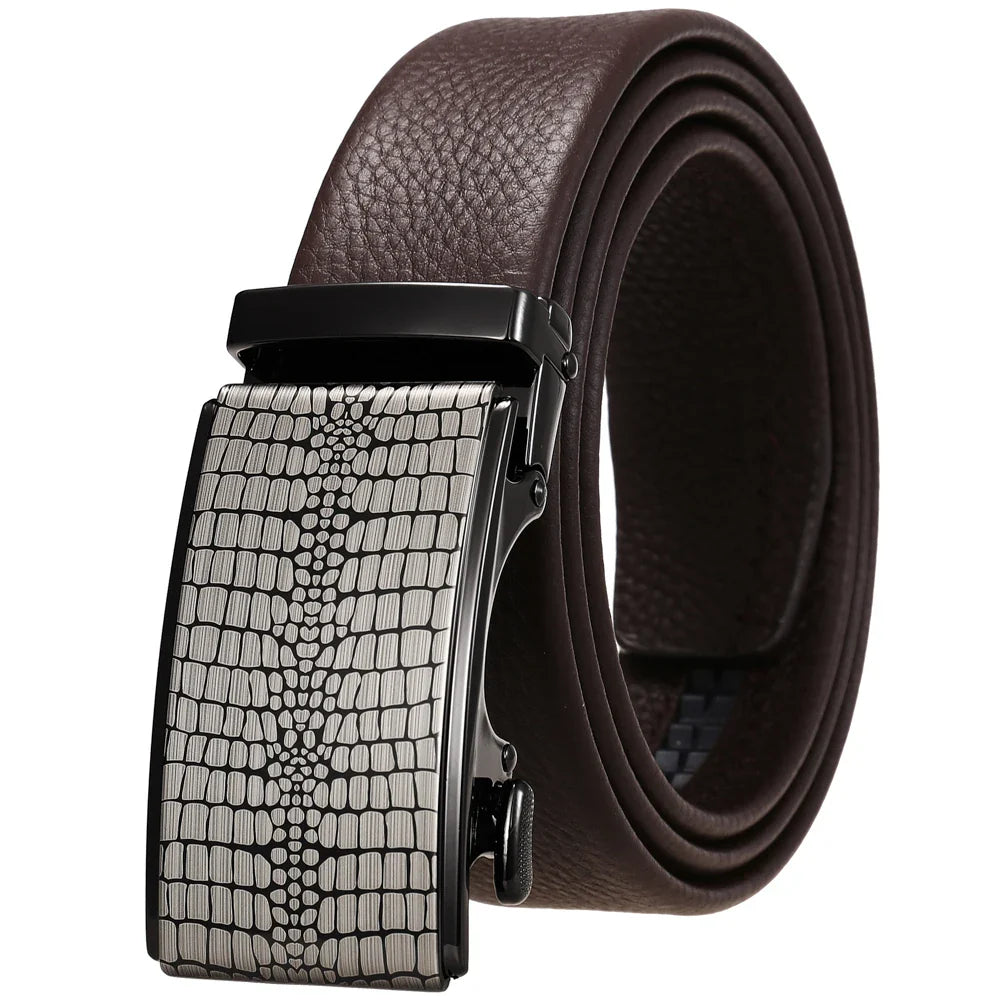 HKM-950931 Automatic Buckle Cowhide Belt for Men - First Layer Leather, Stylish Business Accessory