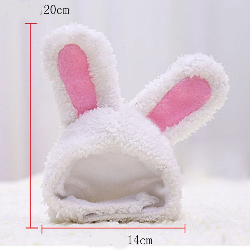HKM-257875 Warm White Cashmere Rabbit Ears Hat for Pets, Suitable for 5-15 Cats