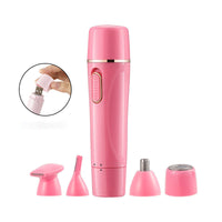 HKM-412691 4-In-1 Multifunctional Electric Epilator for Whole Body Hair Removal, USB Rechargeable, Pink, Includes 4 Cutter Heads, Cleaning Brush, and Manual