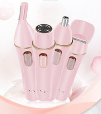 HKM-412691 4-In-1 Multifunctional Electric Epilator for Whole Body Hair Removal, USB Rechargeable, Pink, Includes 4 Cutter Heads, Cleaning Brush, and Manual