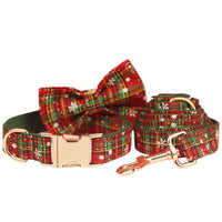 HKM-964755 Green Snowflake Christmas Pet Collar Set with Leash, Bow, and Vest ¨C Perfect for Festive Celebrations