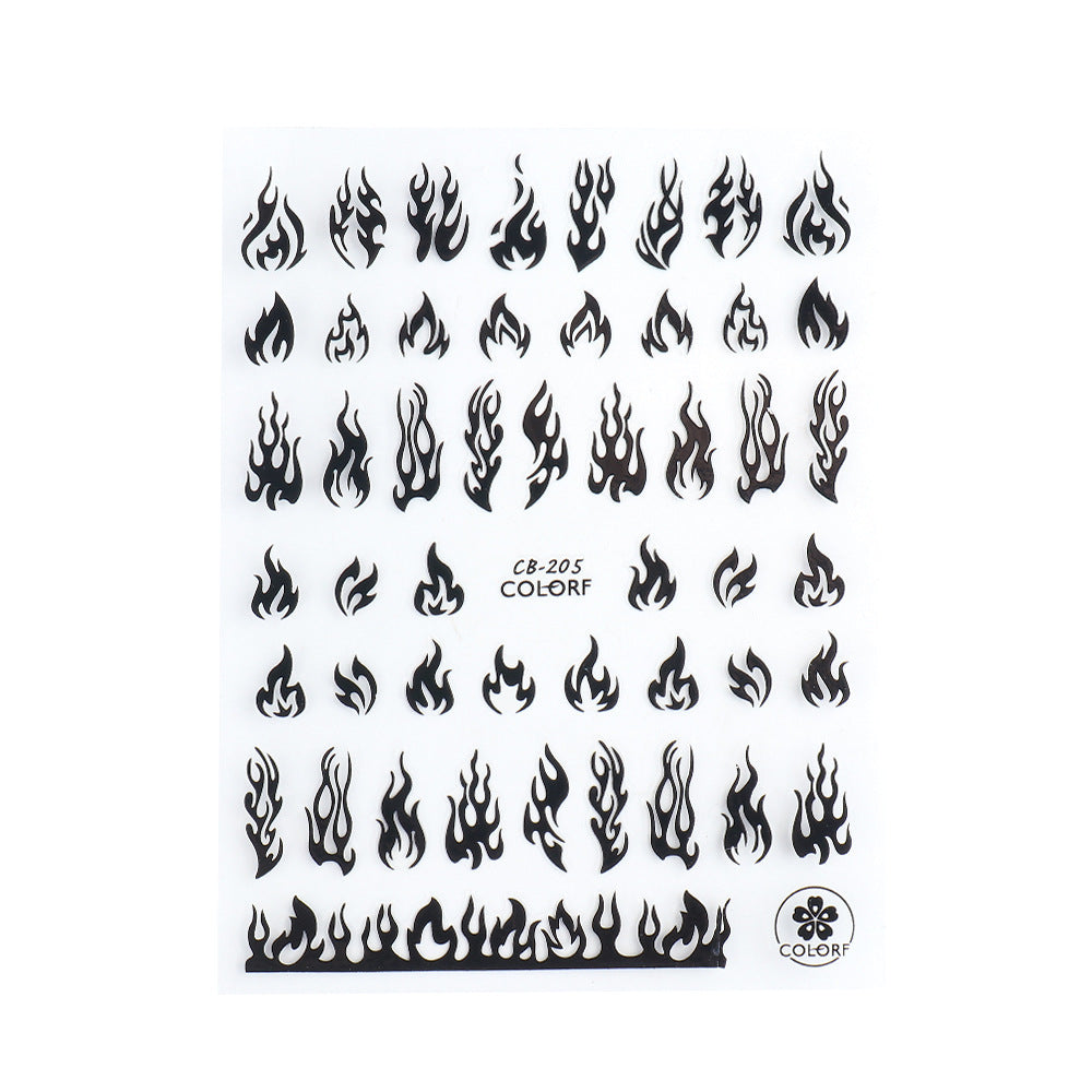 HKM-903123 Flame Series Black, White, Gold, and Silver Nail Stickers - 10.5x8cm