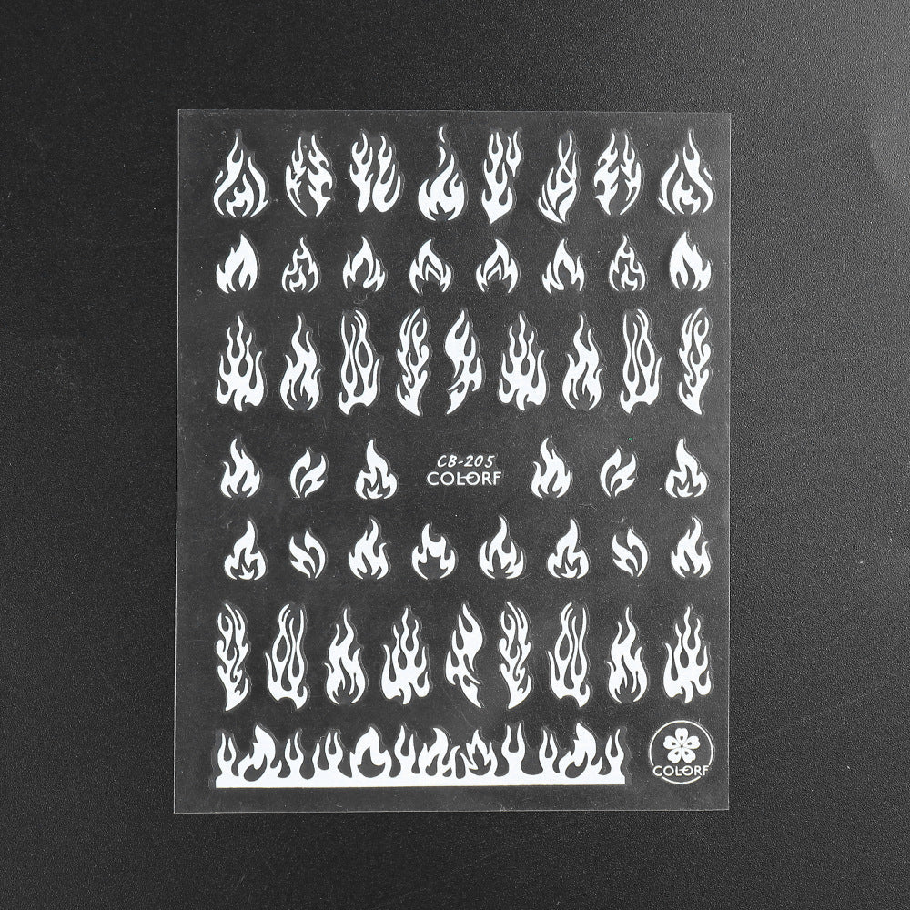 HKM-903123 Flame Series Black, White, Gold, and Silver Nail Stickers - 10.5x8cm
