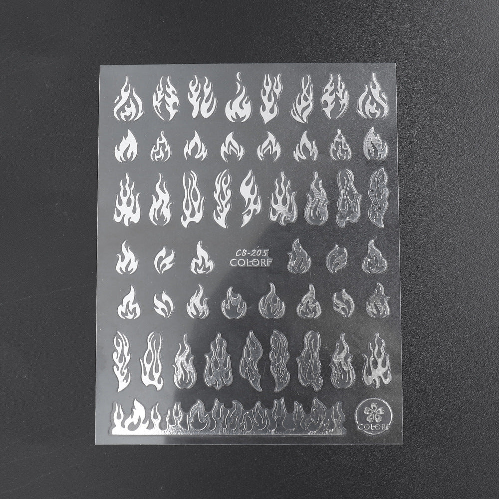 HKM-903123 Flame Series Black, White, Gold, and Silver Nail Stickers - 10.5x8cm