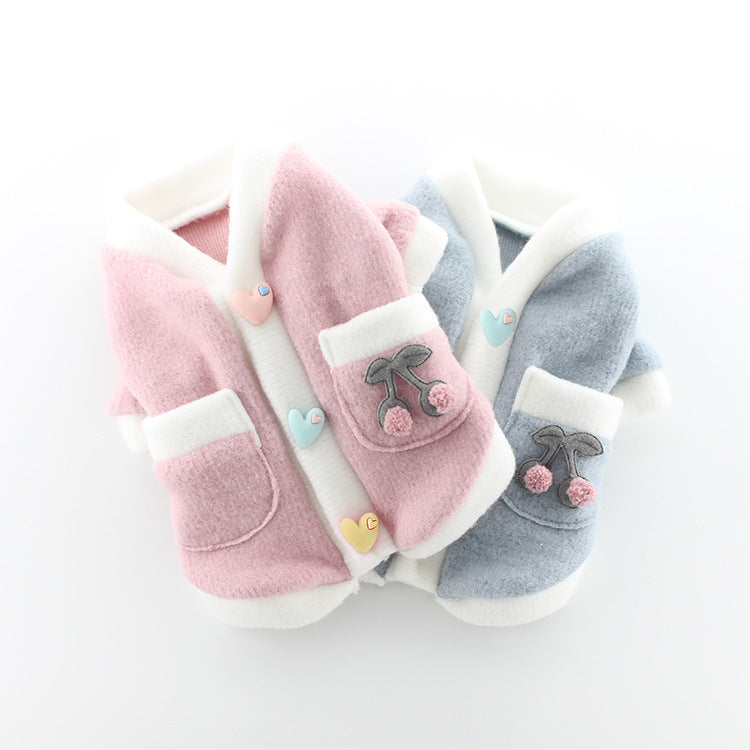 HKM-183635 Sanded Student Skirt Style Pet Sweater - Soft Acrylic Two-legged Clothing for Dogs in Pink and Blue