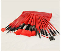 HKM-542611 24-Piece Red Makeup Brush Set with Nylon Bristles and Wooden Handles