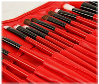 HKM-542611 24-Piece Red Makeup Brush Set with Nylon Bristles and Wooden Handles