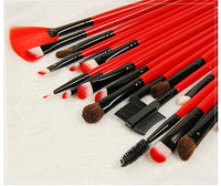 HKM-542611 24-Piece Red Makeup Brush Set with Nylon Bristles and Wooden Handles