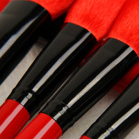 HKM-542611 24-Piece Red Makeup Brush Set with Nylon Bristles and Wooden Handles