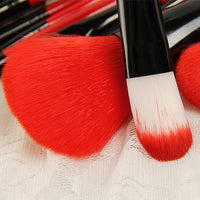 HKM-542611 24-Piece Red Makeup Brush Set with Nylon Bristles and Wooden Handles