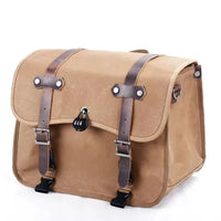 HKM-926227 Vintage Motorcycle Rear Seat Bag in Batik Canvas with Leather Accents - Durable and Waterproof Riding Tail Bag for Full Helmets
