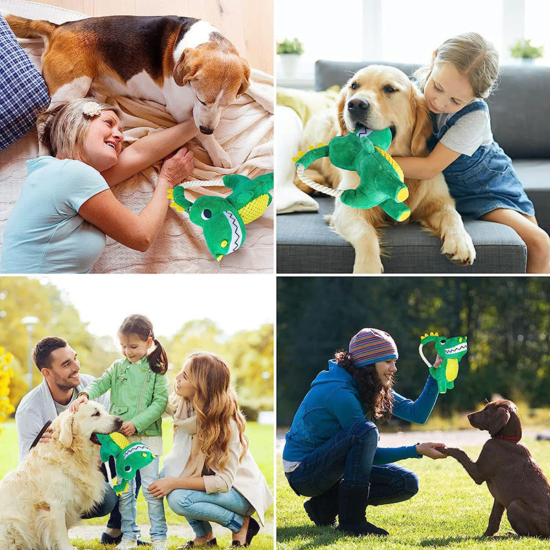 HKM-140435 Durable Plush Dinosaur Chew Toy with Squeaker for Interactive Play - Soft Dog Toy