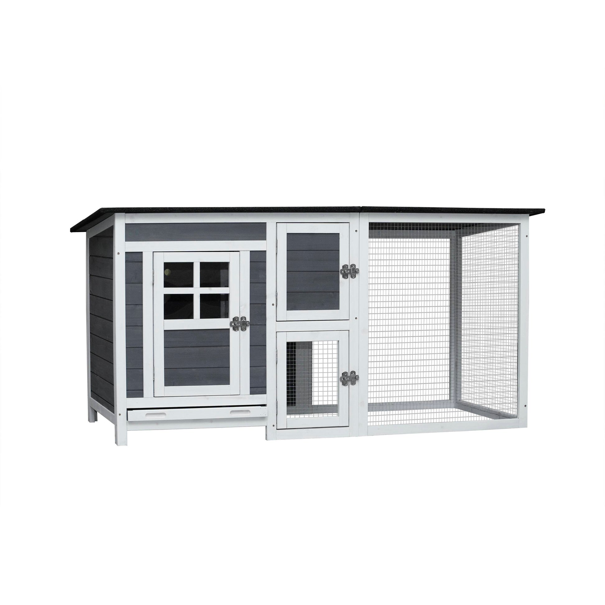 HKM-645267 Outdoor Chicken Hutch with Running Cage and Fir Wood Construction