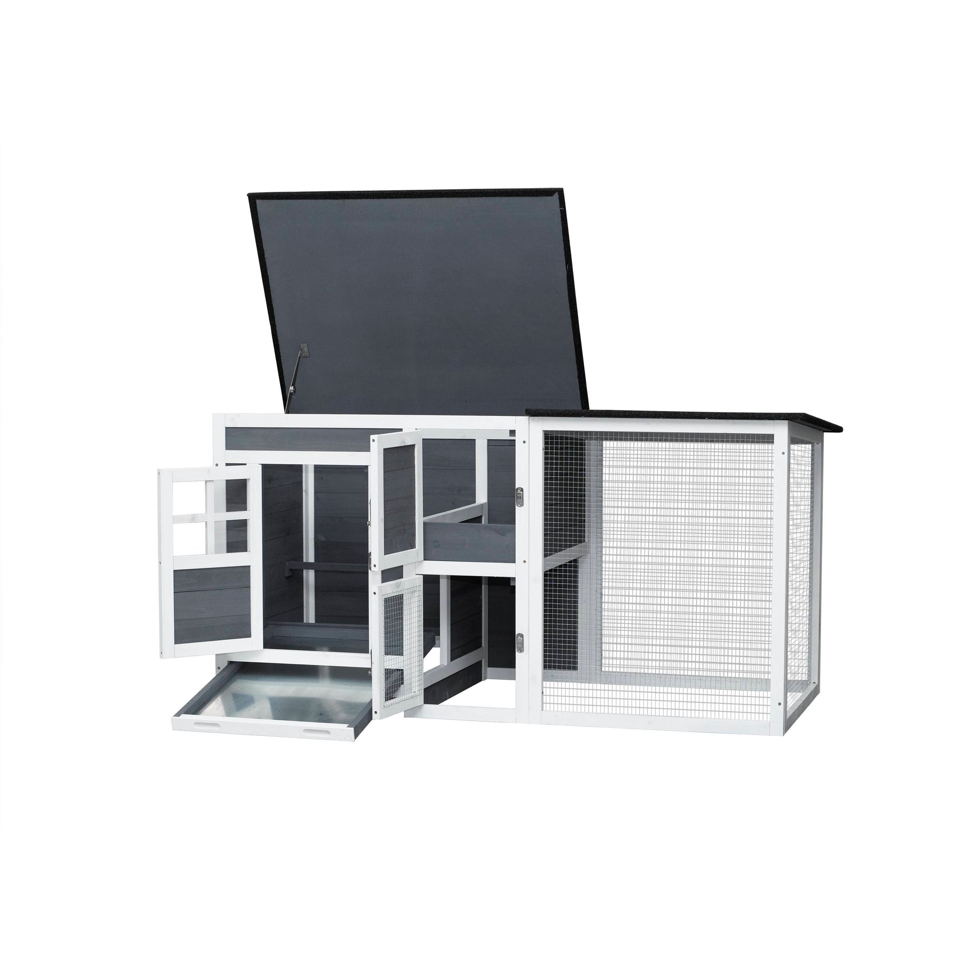 HKM-645267 Outdoor Chicken Hutch with Running Cage and Fir Wood Construction