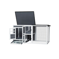 HKM-645267 Outdoor Chicken Hutch with Running Cage and Fir Wood Construction