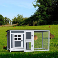 HKM-645267 Outdoor Chicken Hutch with Running Cage and Fir Wood Construction