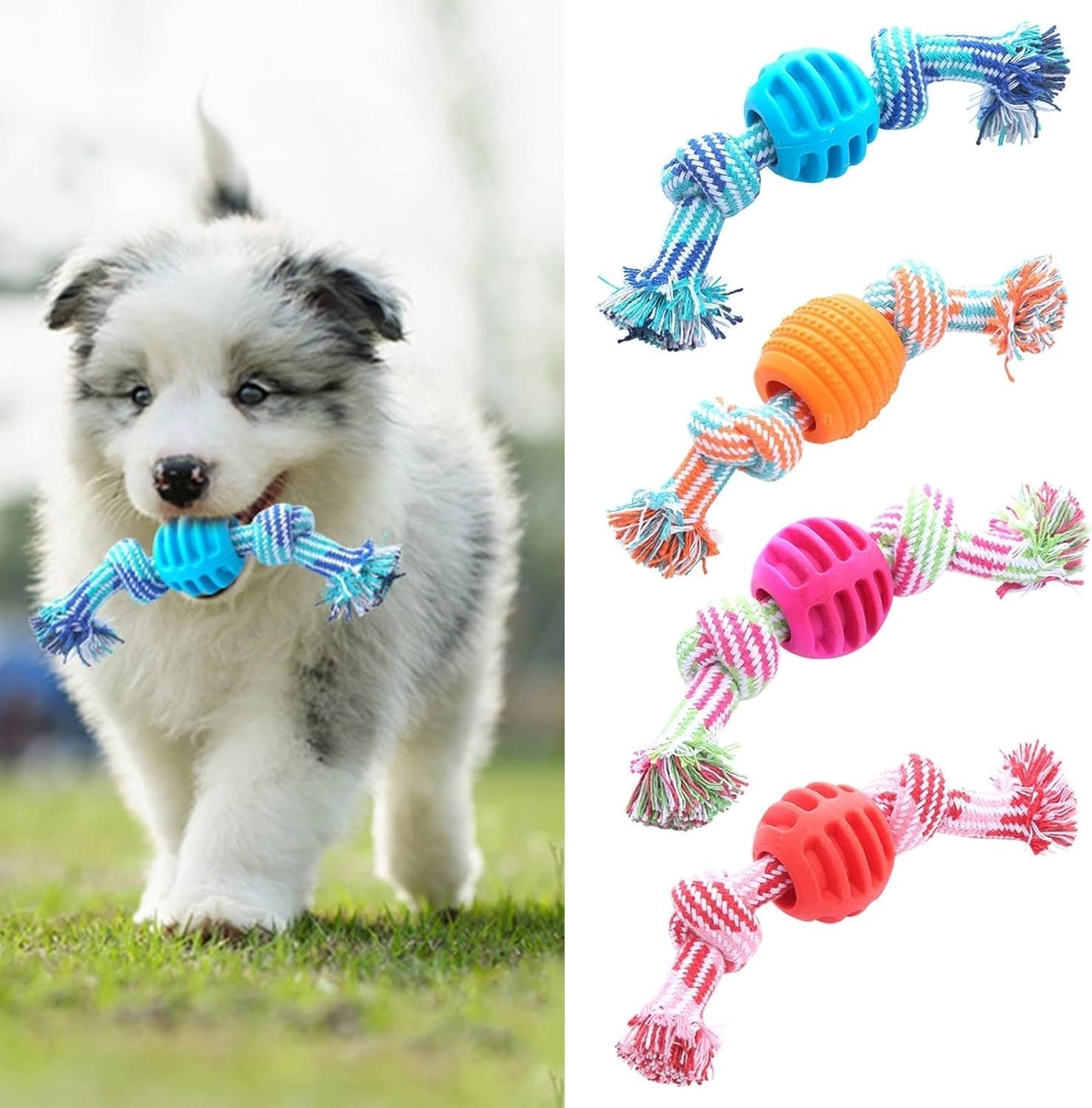 HKM-386451 Durable Chew Toy for Dogs with Rope - Soft Molar Tooth Cleaning Treat for Oral Health, Blue