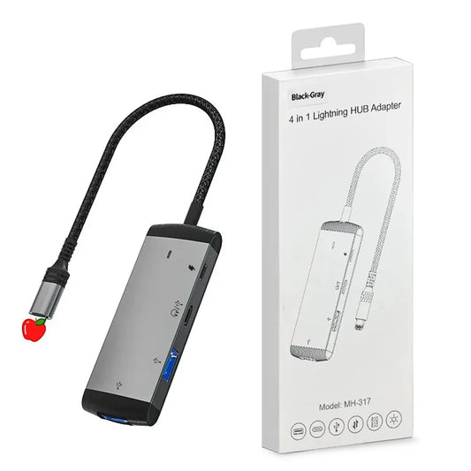 KTX-313875 4-in-1 USB 3.0 Hub Adapter for iPhone, Type-C Headphone Jack & Lightning Charging OTG Function