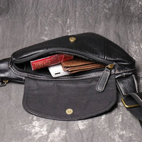 HKM-451667 Leather Men's Outdoor Leisure Chest Bag in Black and Coffee