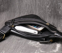 HKM-451667 Leather Men's Outdoor Leisure Chest Bag in Black and Coffee