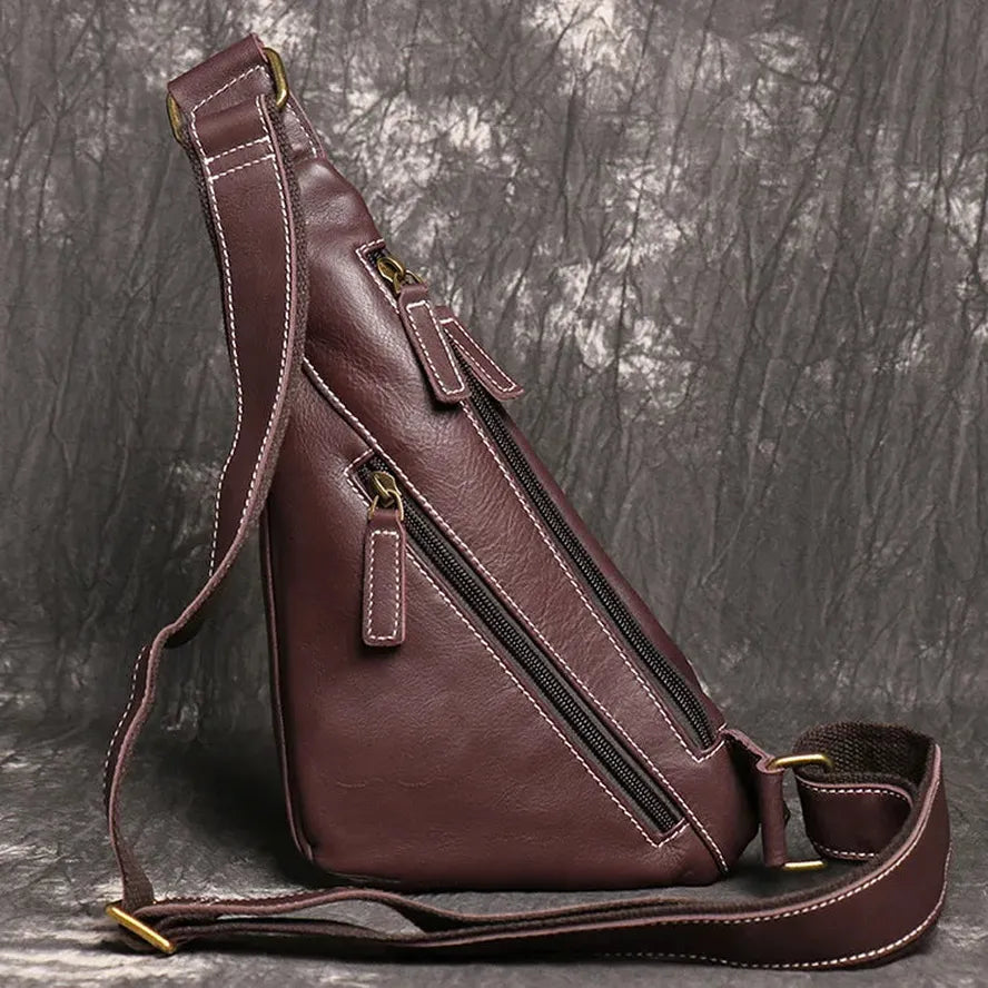 HKM-451667 Leather Men's Outdoor Leisure Chest Bag in Black and Coffee