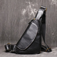 HKM-451667 Leather Men's Outdoor Leisure Chest Bag in Black and Coffee