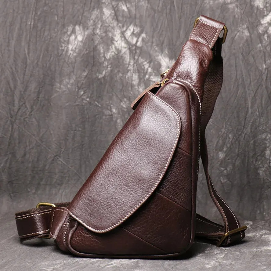 HKM-451667 Leather Men's Outdoor Leisure Chest Bag in Black and Coffee
