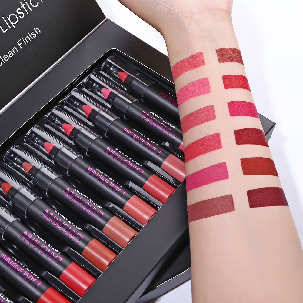 HKM-890515 Matte Velvet Non-Stick Lipstick and Gloss Set for Long-Lasting Hydration and Color