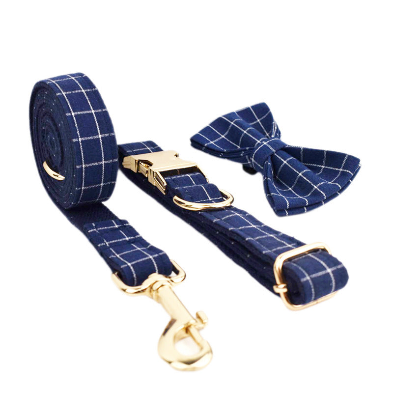 HKM-467475 Velvet Pet Collar with Adjustable Traction Rope and Bow Tie Set