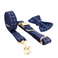 HKM-467475 Velvet Pet Collar with Adjustable Traction Rope and Bow Tie Set