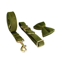 HKM-467475 Velvet Pet Collar with Adjustable Traction Rope and Bow Tie Set