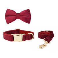 HKM-467475 Velvet Pet Collar with Adjustable Traction Rope and Bow Tie Set