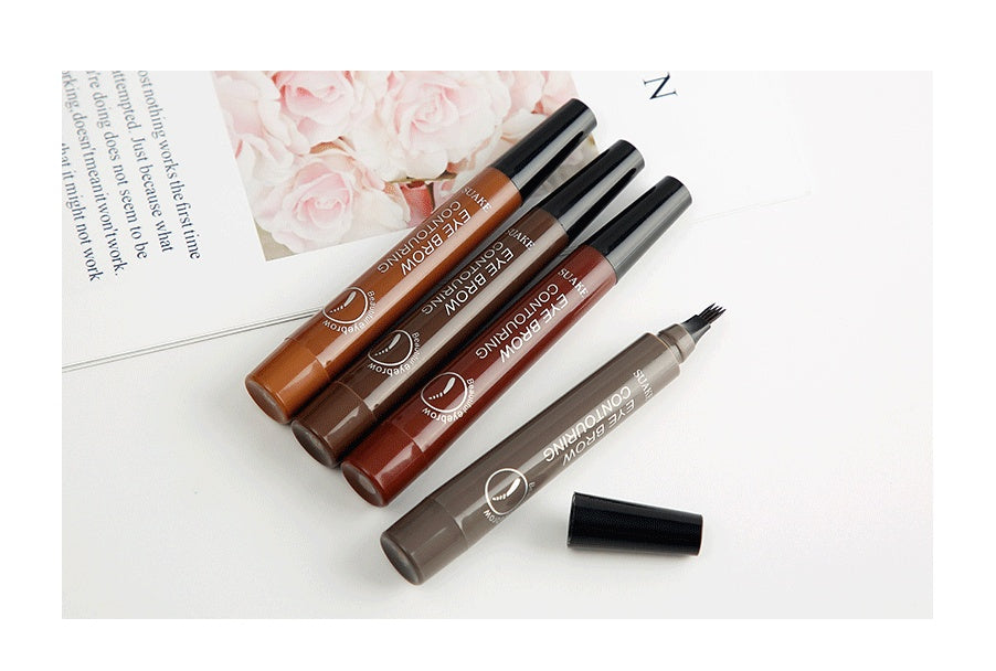 HKM-115283 Four-Headed Eyebrow Pencil - Long-Lasting, Waterproof, Natural Finish in 4 Shades