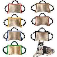HKM-136339 Interactive Dog Jute Bite Pillow with 3 Handles for Tug-of-War Play and Training, Medium to Large Dogs