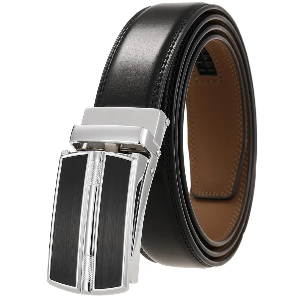HKM-806355 Genuine Cowhide Leather Belt for Men with Automatic Zinc Alloy Buckle