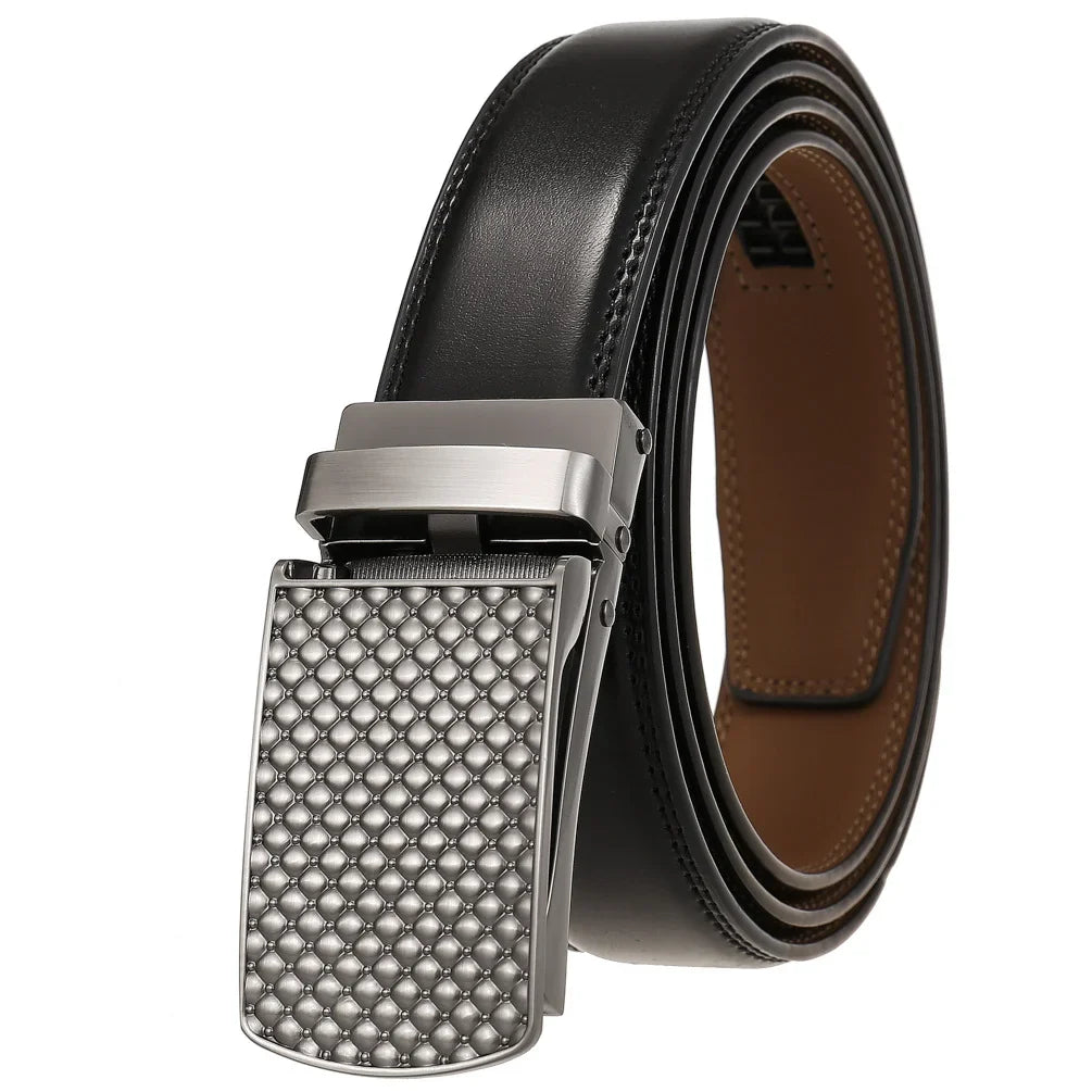 HKM-806355 Genuine Cowhide Leather Belt for Men with Automatic Zinc Alloy Buckle