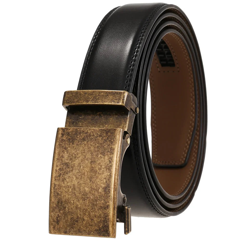 HKM-806355 Genuine Cowhide Leather Belt for Men with Automatic Zinc Alloy Buckle